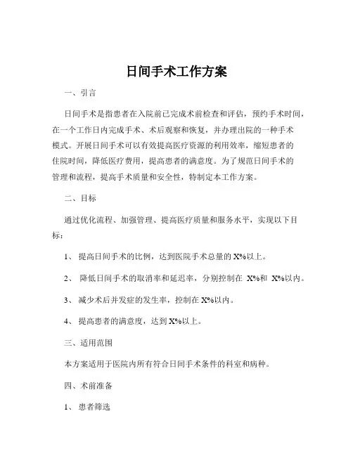 日间手术工作方案