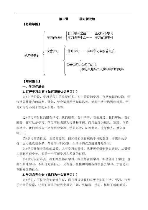 部编七年级(上)道德与法治第二课《学习新天地》知识点汇总