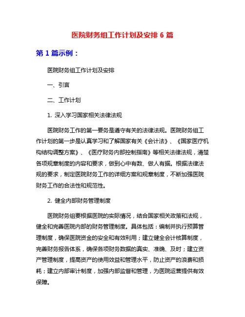 医院财务组工作计划及安排6篇