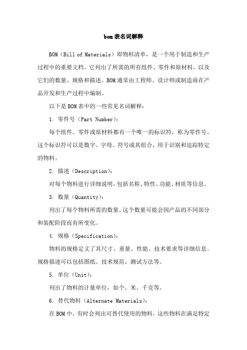 bom表名词解释