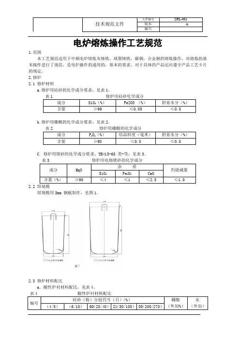 电炉熔炼操作工艺规程PK-ZG-001