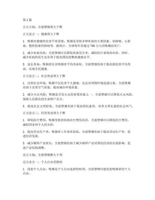 禁烟辩论赛辩题(3篇)