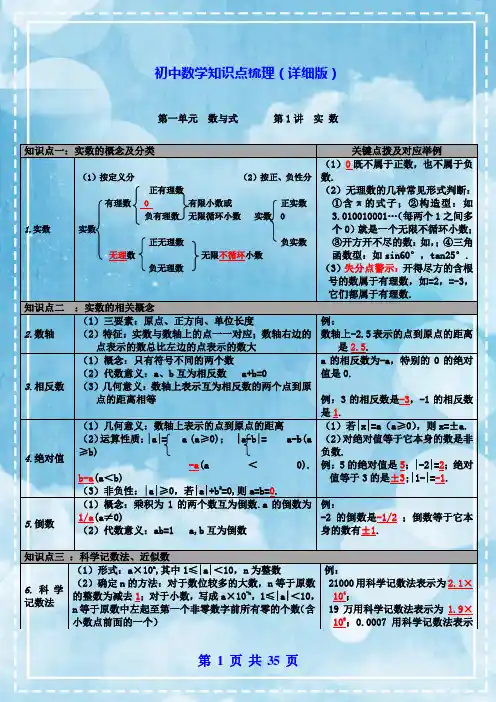 初中数学知识点梳理(详细版)