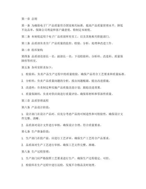 电子厂品质部管理制度