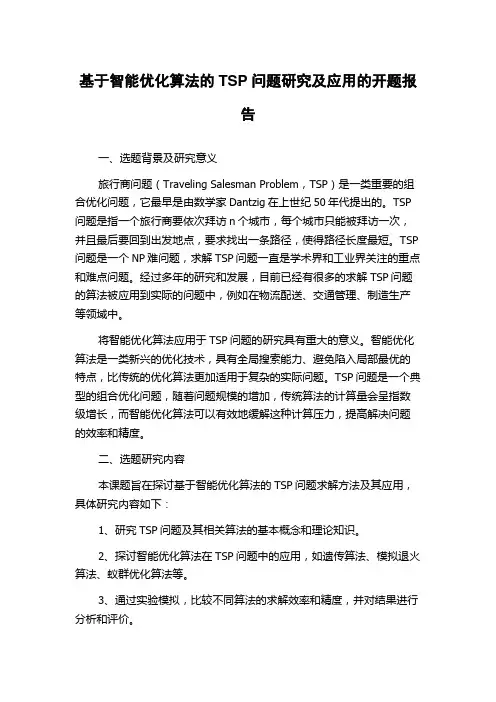 基于智能优化算法的TSP问题研究及应用的开题报告