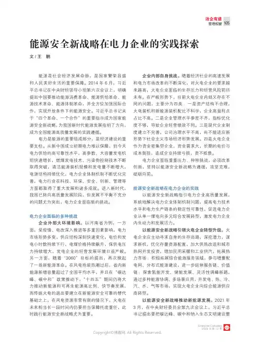 能源安全新战略在电力企业的实践探