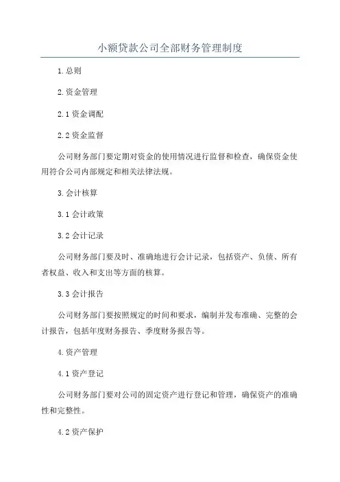 小额贷款公司全部财务管理制度