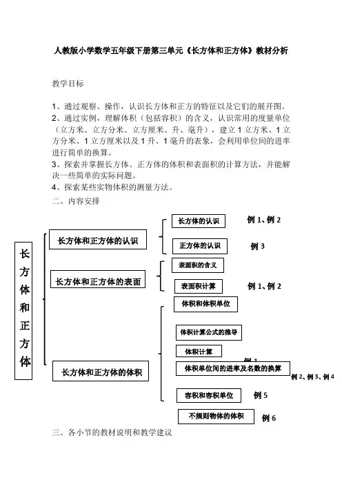 人教版小学数学五年级下册第三单元《长方体和正方体》教材分析