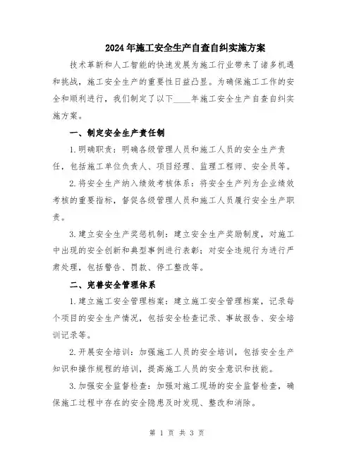 2024年施工安全生产自查自纠实施方案