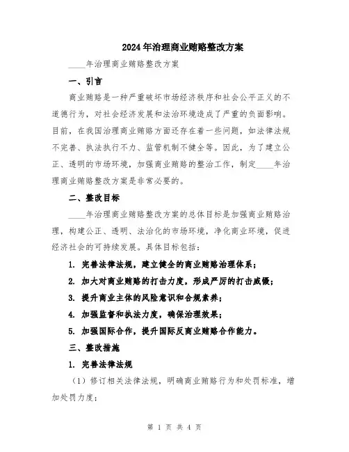 2024年治理商业贿赂整改方案