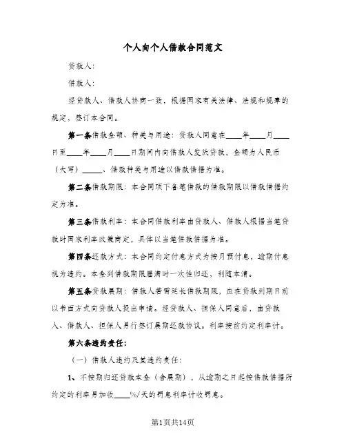 个人向个人借款合同范文（5篇）