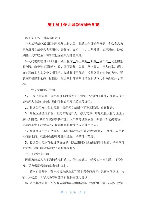 施工员工作计划总结报告5篇