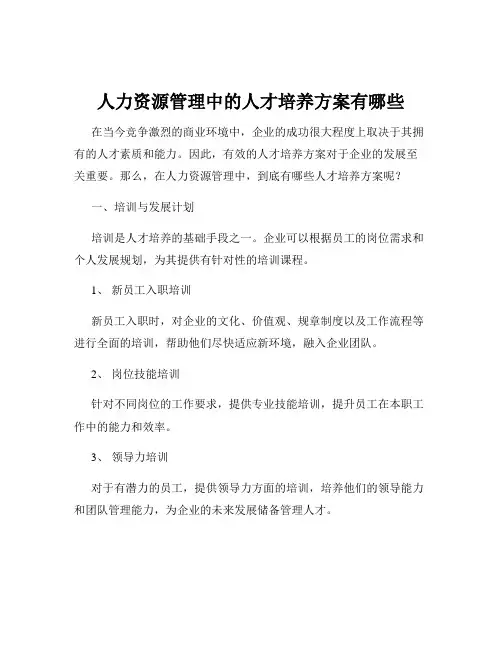 人力资源管理中的人才培养方案有哪些