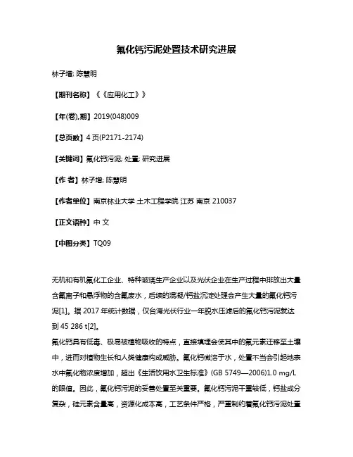 氟化钙污泥处置技术研究进展