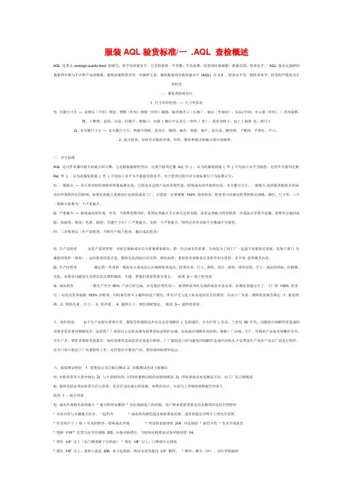 服装AQL抽样标准