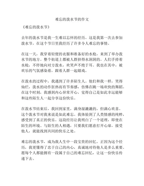 难忘的泼水节的作文