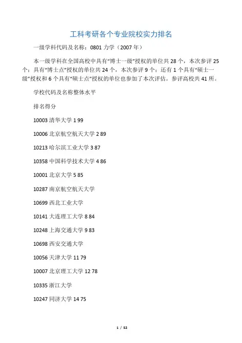 工科考研各个专业院校实力排名