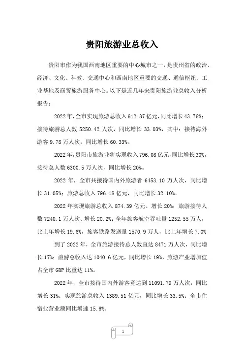 2022年贵阳旅游业总收入