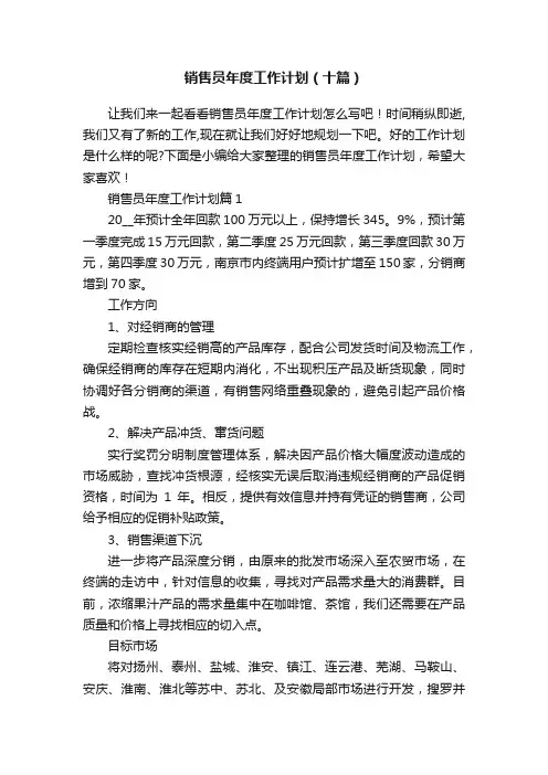 销售员年度工作计划（十篇）