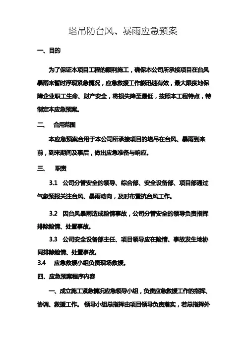 塔吊防台风暴雨应急预案