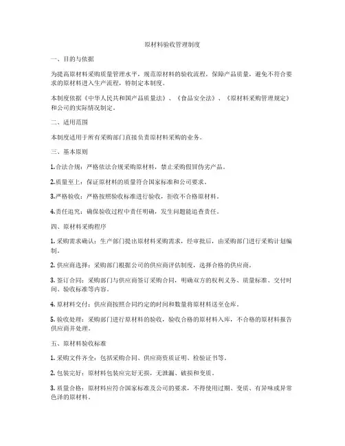 原材料验收管理制度
