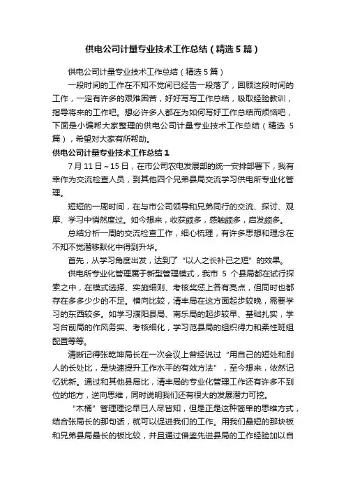 供电公司计量专业技术工作总结（精选5篇）