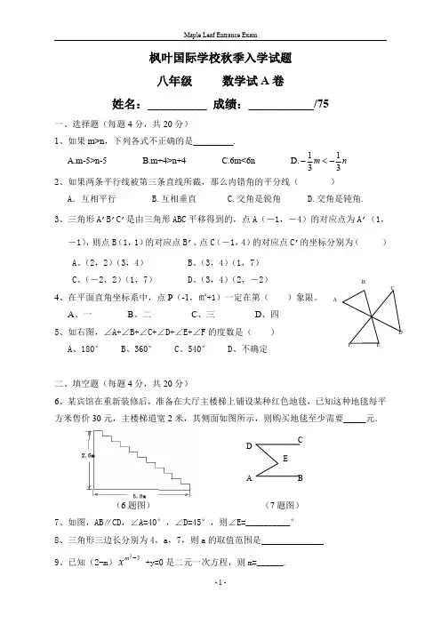 枫叶国际学校秋季入学试题