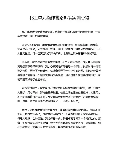 化工单元操作管路拆装实训心得