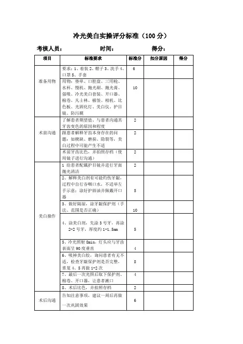 冷光美白实操  考核标准