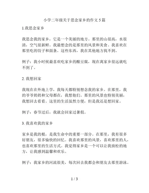 小学二年级关于思念家乡的作文5篇