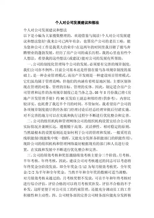 个人对公司发展建议和想法