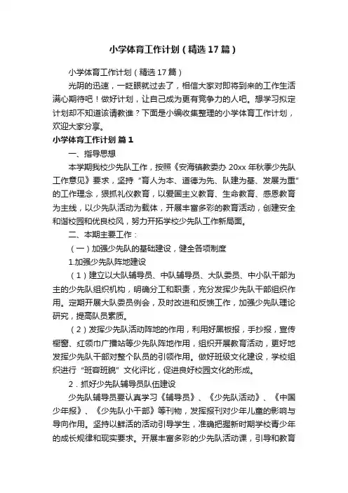 小学体育工作计划（精选17篇）