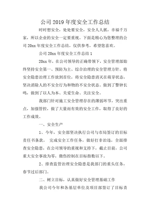 公司2019年度安全工作总结