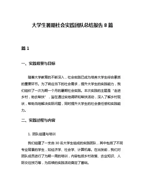 大学生暑期社会实践团队总结报告8篇