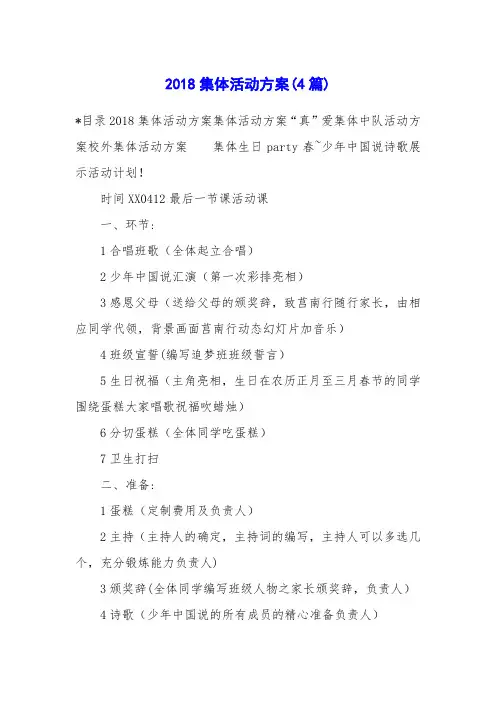 2018集体活动方案(4篇)