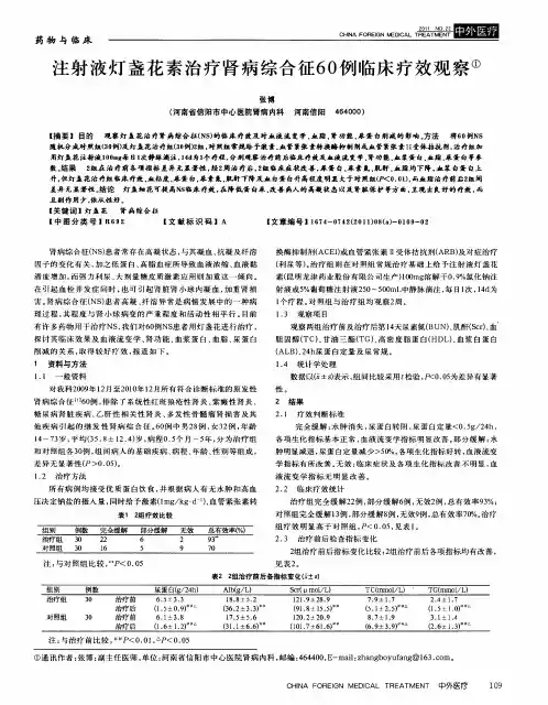注射液灯盏花素治疗肾病综合征60例临床疗效观察