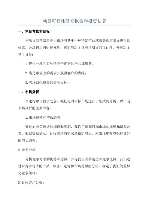 项目可行性研究报告和投资估算