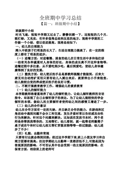 全班期中学习总结