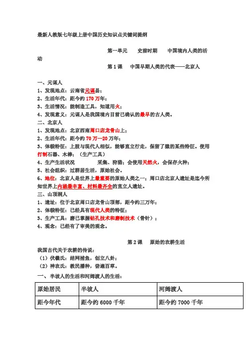 七年级历史上册知识点框架