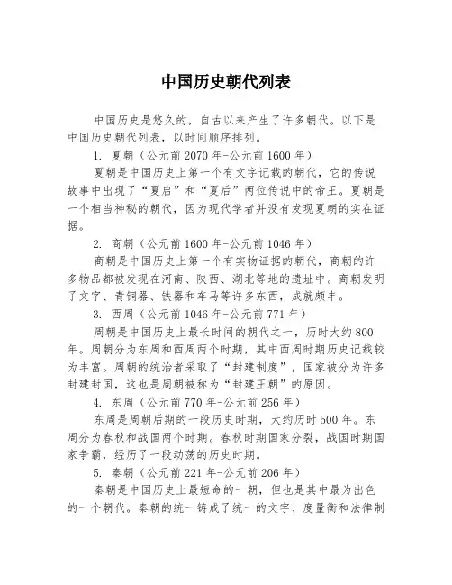 中国历史朝代列表