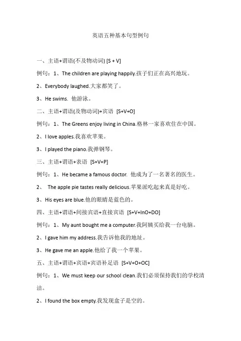 英语五种基本句型例句100句
