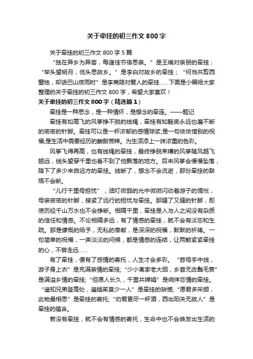 关于牵挂的初三作文800字