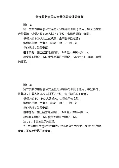 餐饮服务食品安全量化分级评分细则