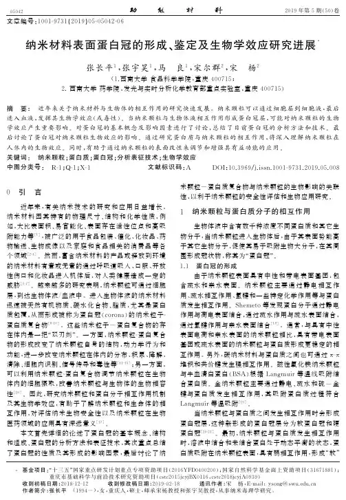 纳米材料表面蛋白冠的形成、鉴定及生物学效应研究进展