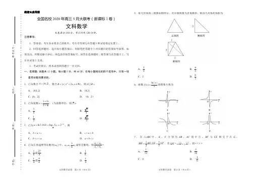 文科数学-全国名校2020年高三5月大联考(新课标Ⅰ卷)(考试版)