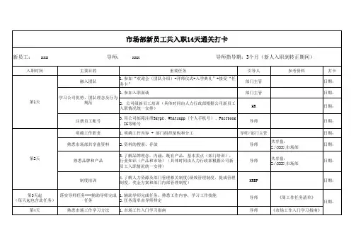 市场部新员工培养计划