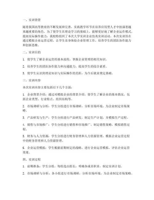 大学实训企业仿真实训报告