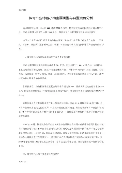 体育产业特色小镇主要类型与典型案例分析报告