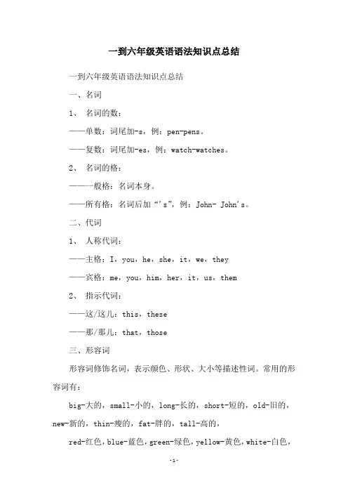 一到六年级英语语法知识点总结
