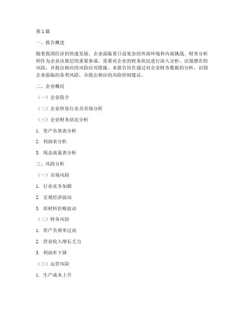 财务分析师风险分析报告(3篇)